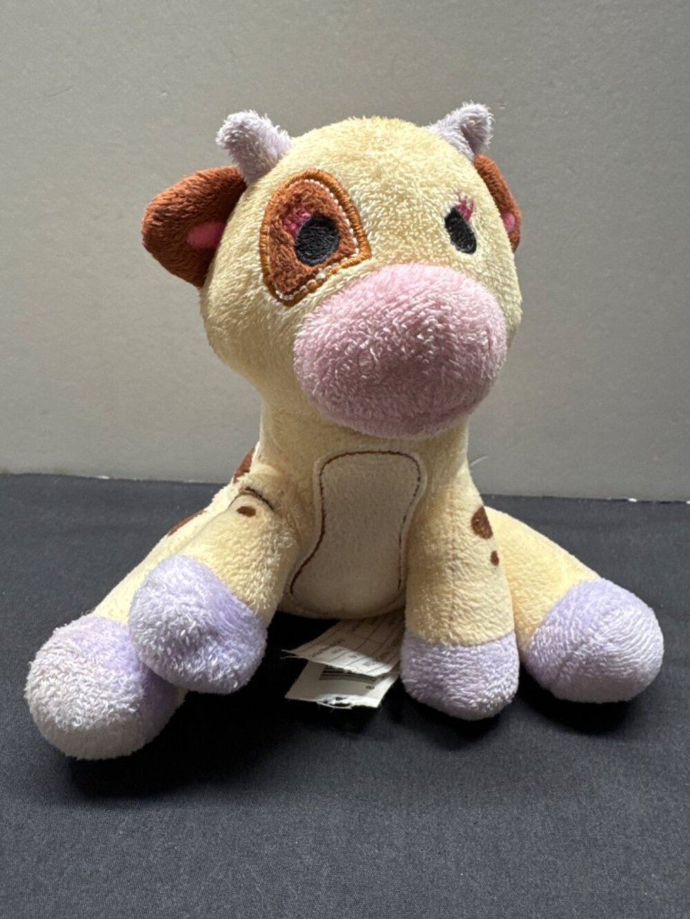 Disney Doc McStuffings MooMoo Cute Cow Plush Toy 6" Brown & Cream With Purple Ho